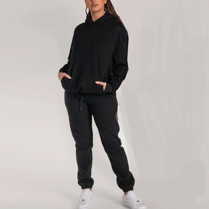 Damen Lässiger Hoodie-Trainingsanzug mit praktischen Taschen und elastischem Bund W&W Mode