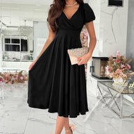 Damen A-Linien Kleid mit schickem Wickelausschnitt und eleganten Blenden WW