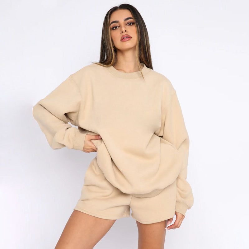 Damen bequemer Fleece-Cropped-Sweatshirt und Shorts-Mix WW