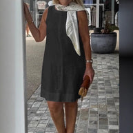 Damen Sommerkleid aus leichtem Leinenstoff mit modischem Halstuch WW