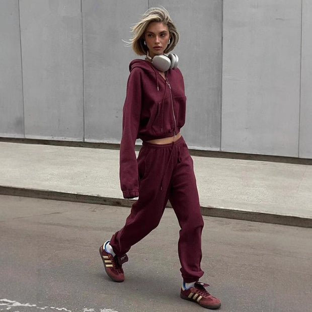 Damen Sportliches Hoodie-Set mit hohem Kragen und bequemen Hosen WW