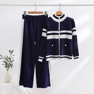 Damen sportliches Strick-Loungewear-Set mit geripptem Design und praktischen Taschen WW
