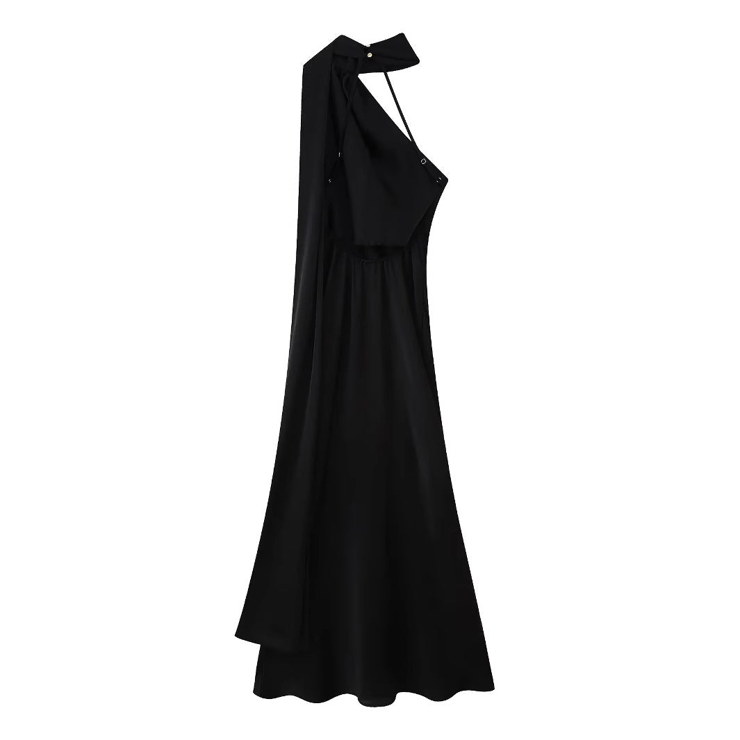 Damen Abendkleid mit elegantem Stehkragen und voluminösem Cape W&W