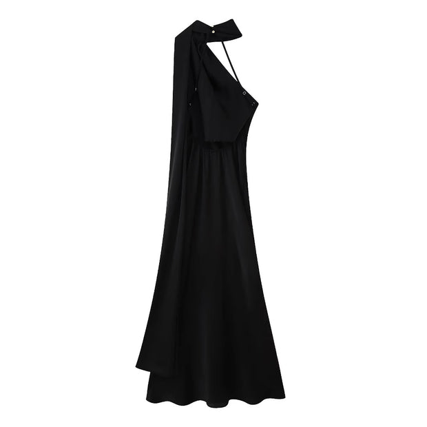 Damen Abendkleid mit elegantem Stehkragen und voluminösem Cape W&W