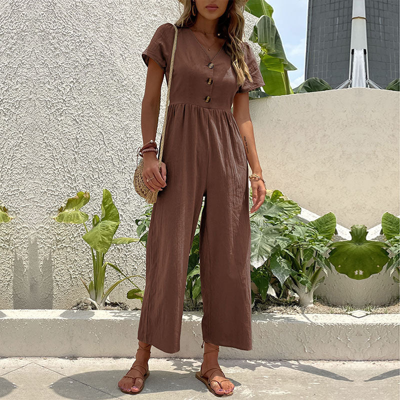 Damen Jumpsuit mit knöpfbaren Details und luftigem Schnitt W&W Mode