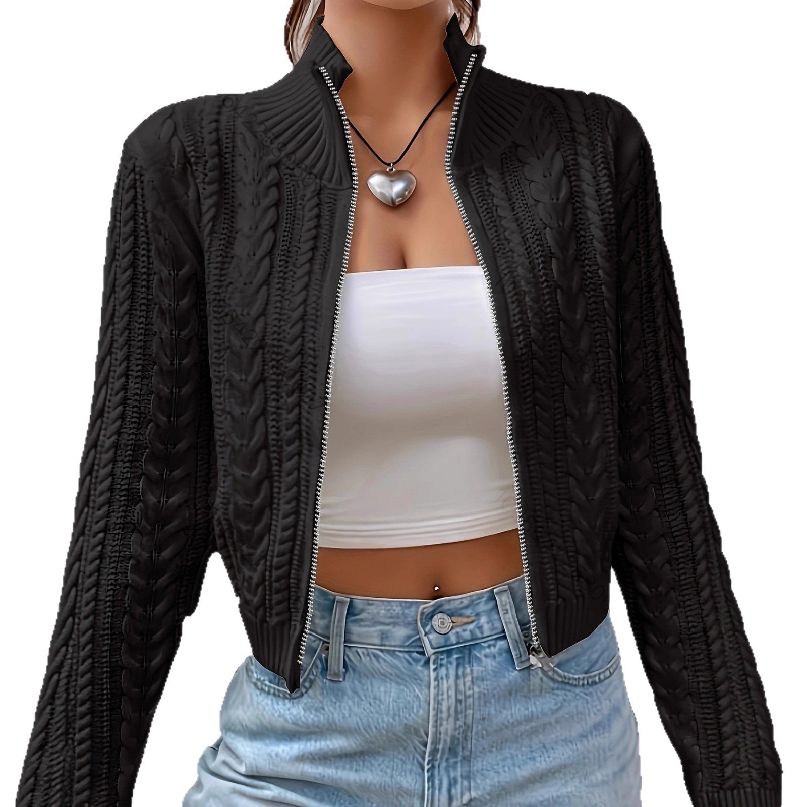 Damen Strickjacke mit angesagtem Zipper und detailreicher Struktur WW