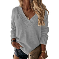 Damen V-Ausschnitt Strickpullover mit Oversize-Schnitt und Rippdetails WW