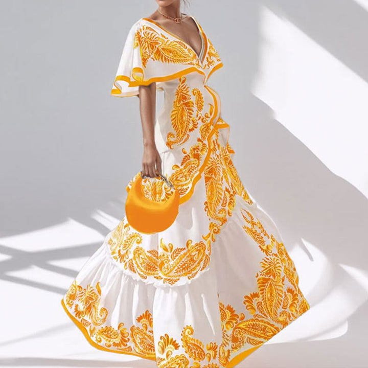 Damen Maxikleid mit verspieltem Rüschenrock und floralem Design W&W Mode