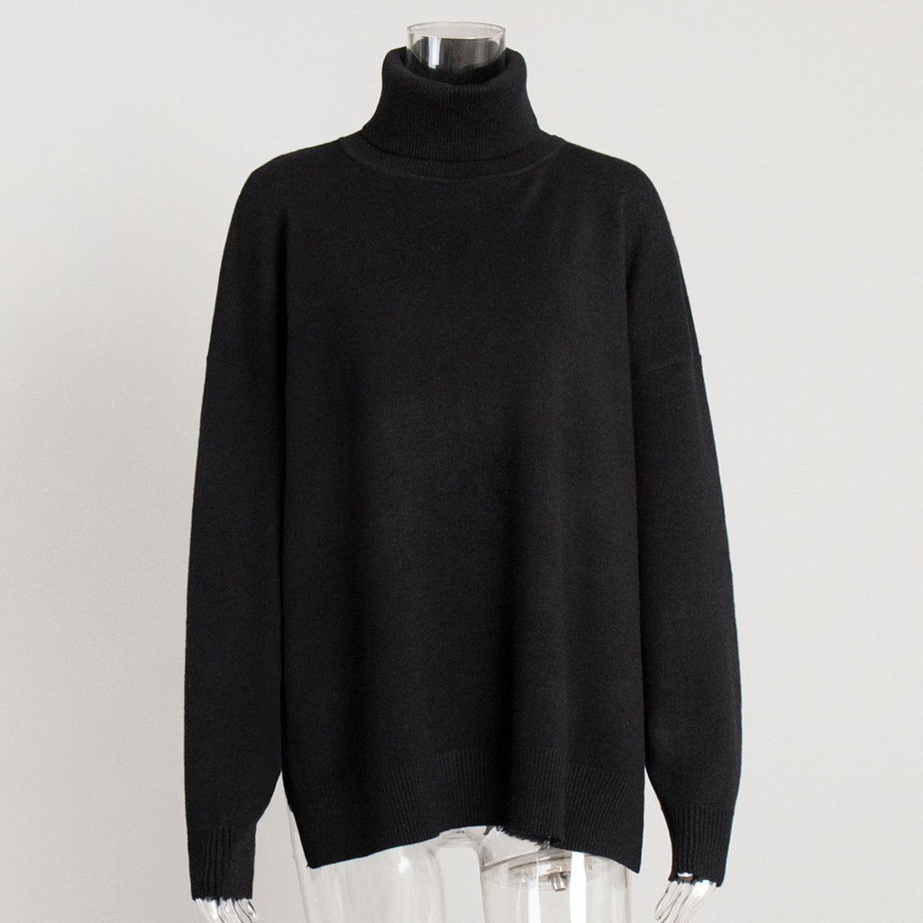 Damen lässiger Rollkragenpullover aus hochwertigem Strickmaterial mit weit geschnittenem Design WW
