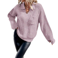 Damen Sportlicher Pullover mit modernem V-Ausschnitt und praktischer Brusttasche WW