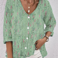 Damen Bluse mit floralem Druck und modernem Knopfdesign WW