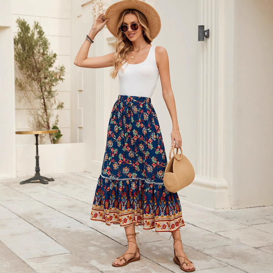 Damen Rock mit floralen Mustern und zurückhaltendem Volant WW