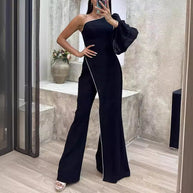 Damen Eleganter Jumpsuit mit asymmetrischem Schnitt und voluminöses Armdetail WW