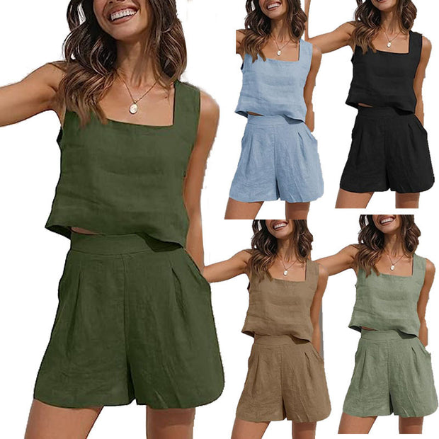 Damen Leichte Sommerbluse und Shorts Set WW