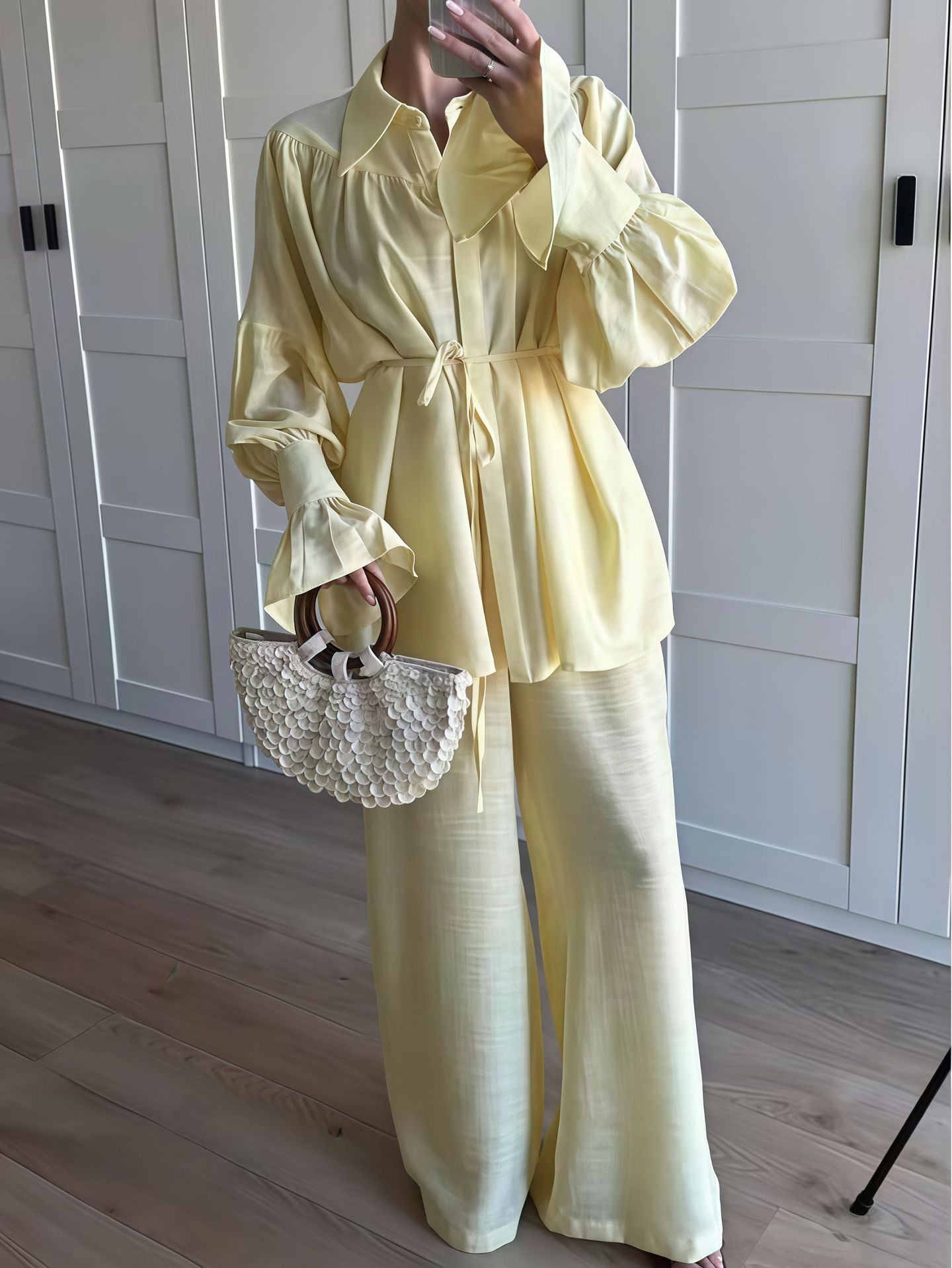 Damen Schicke Bluse und weite Hose im eleganten Look WW