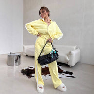 Damen sportliches Fleece-Anzug-Set mit mittellangem Reißverschluss und seitlichen Taschen WW