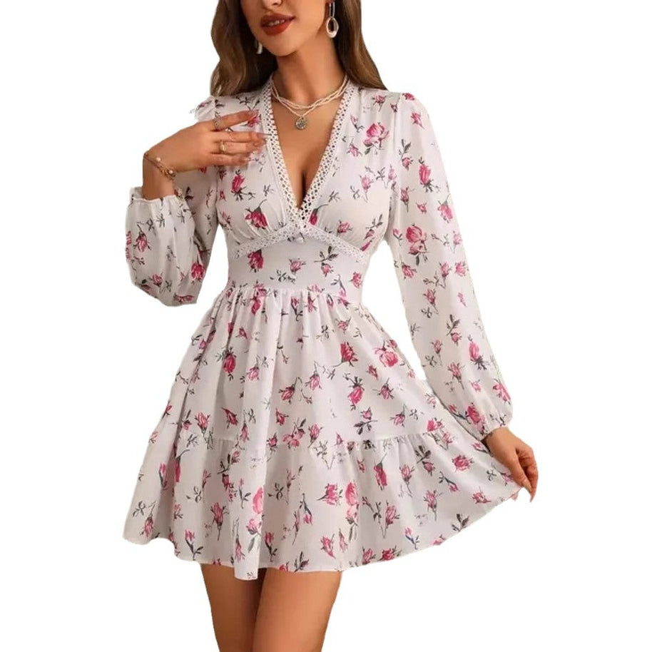 Damen romantisches Blumenkleid mit voluminösen Ärmeln WW