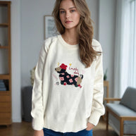 Damen Pullover mit tierischem Motiv und dekorativen Stickereien WW