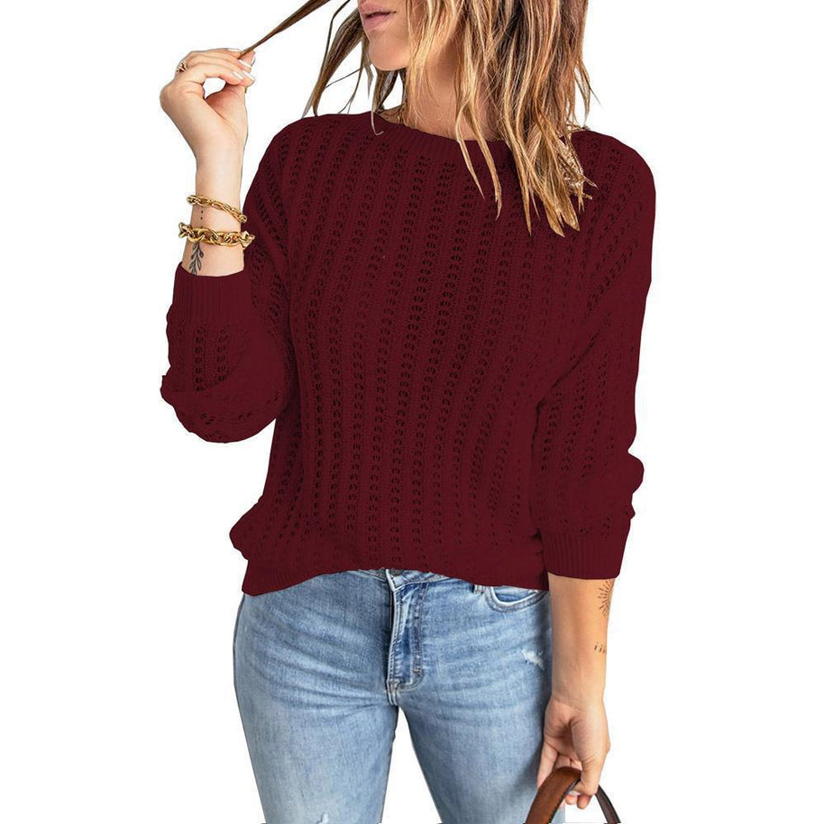 Damen Strickpullover mit strukturiertem Muster und weiten Ärmeln WW