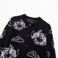 Damen Strickjacke mit einzigartigem Drachenmuster und Knopfleiste WW