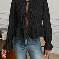 Damen Strickjacke mit dekorativen Schleifen und strukturiertem Design WW