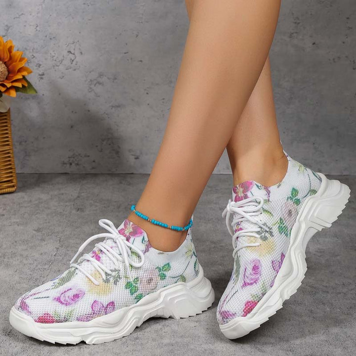 W&W Mode | Breite Sneaker Mit Blumenmuster Für Damen