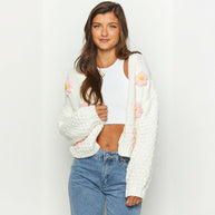 Damen Strickjacke mit floralen Applikationen WW
