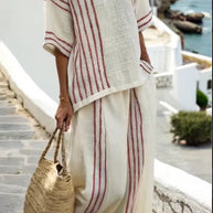 Damen leichte gestreifte Leinen Tunika und Hose Set WW