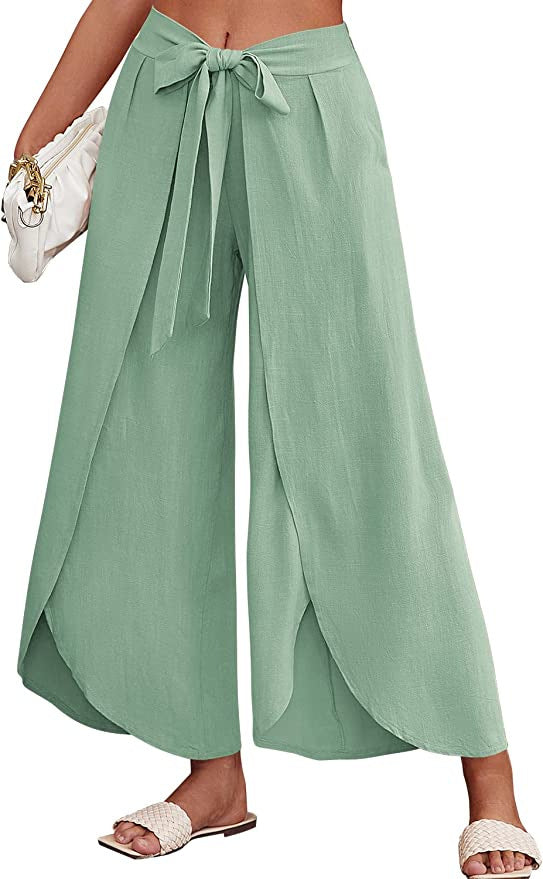 Damen Weite Sommerhose aus leichtem, atmungsaktivem Stoff mit Bindegürtel WW