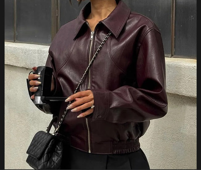 Damen Sportliche Lederjacke mit elastischem Bund WW