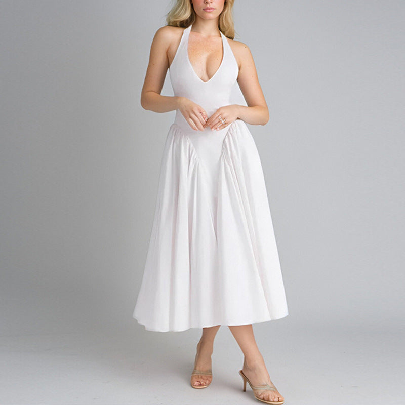 Damen Maxikleid mit tiefem V-Ausschnitt und fließendem Rock W&W Mode