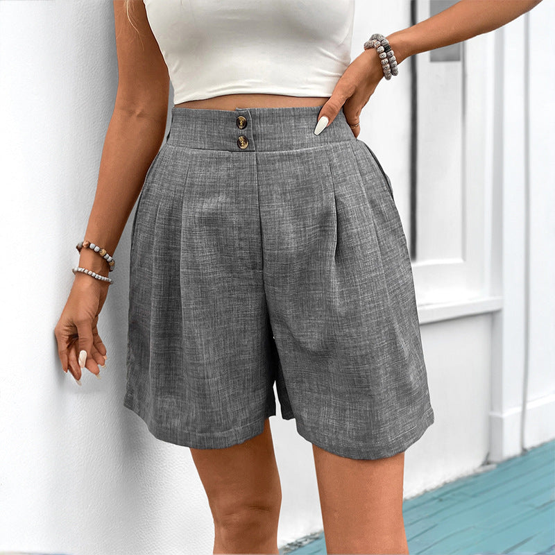 Damen elegante Baumwoll-Shorts mit hohem Bund und Falten WW
