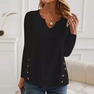 Damen Strickoberteil mit Knopfdetails und V-Ausschnitt WW