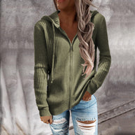 Damen sportliche Kapuzenjacke mit strukturierter Rippoptik und praktischen Taschen WW