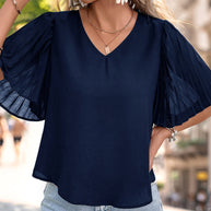 Damen Bluse mit eleganten schulterfreien Puffärmeln und V-Ausschnitt WW