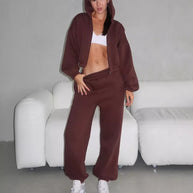 Damen sportliches und lässiges Tweed-Kapuzen-Set WW