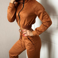 Damen Sportliches Fleece-Cropped-Set mit Kapuze und elastischem Bund WW
