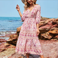 WW | Damen Midikleid mit V-Ausschnitt und Blumenmuster
