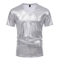 Herren Glänzendes Metallisches V-Ausschnitt T-Shirt WW