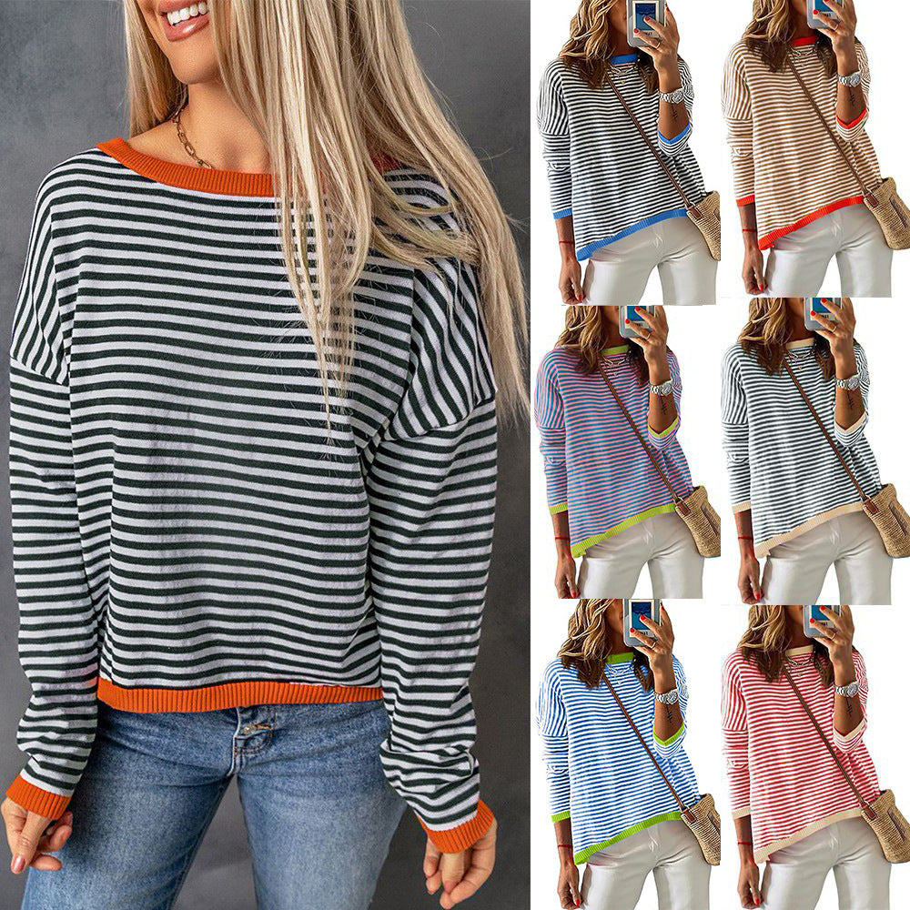 Damen lässiger gestreifter Pullover WW