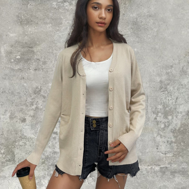 Damen Strickcardigan mit Knopfdetails und tiefen Taschen WW