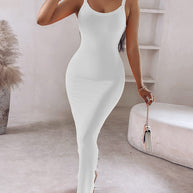 Damen figurbetontes Maxikleid mit schmalen Trägern und raffiniertem Schnitt WW
