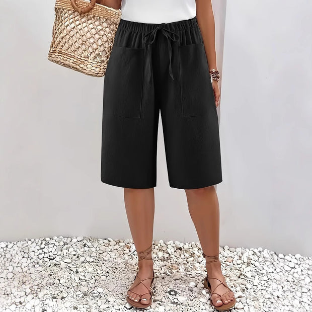 Damen lässige Culotte-Shorts mit elastischem Bund und praktischen Seitentaschen WW