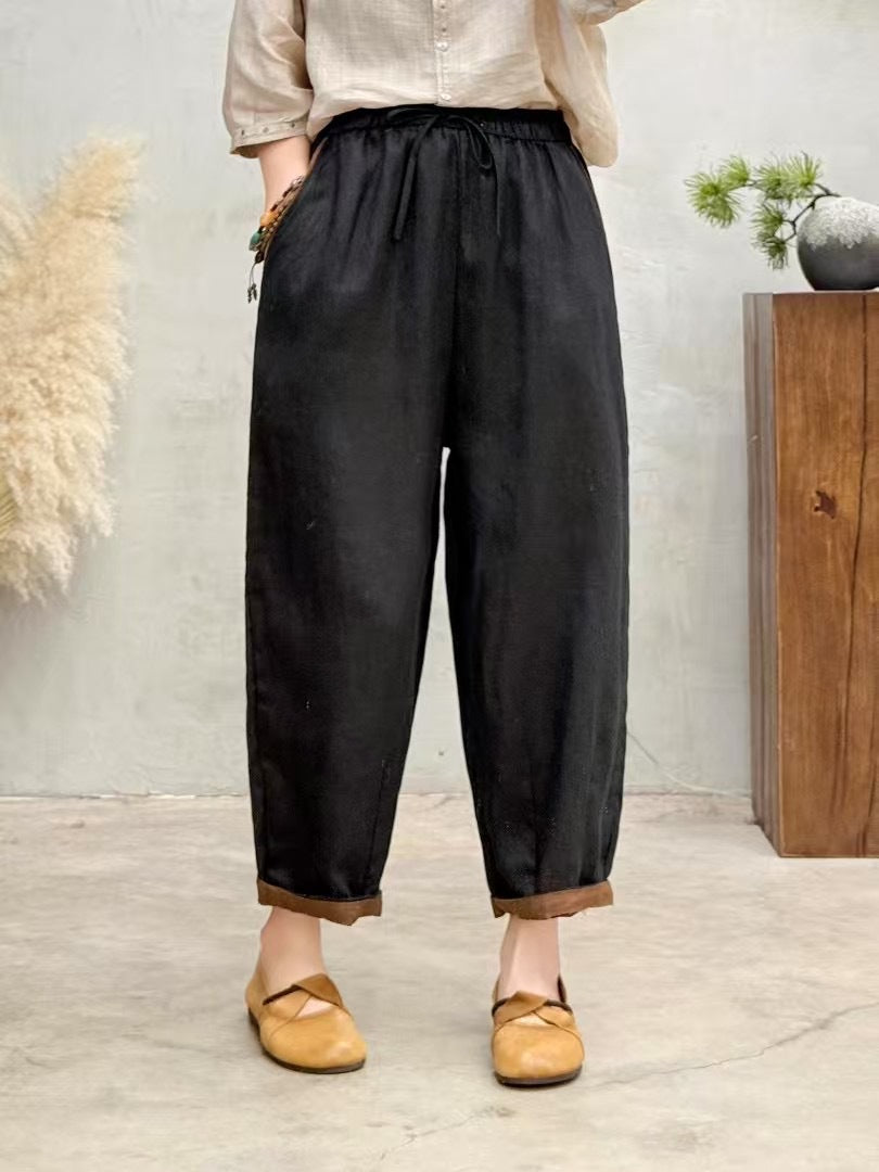 Damen Relaxed Fit Hohe Taille Hose mit verstellbarem Zugband WW