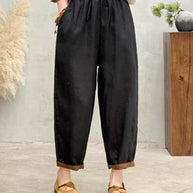 Damen Relaxed Fit Hohe Taille Hose mit verstellbarem Zugband WW