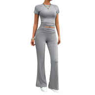 Damen Freizeit-Loungewear-Set mit cropped Oberteil und weiter Hose WW