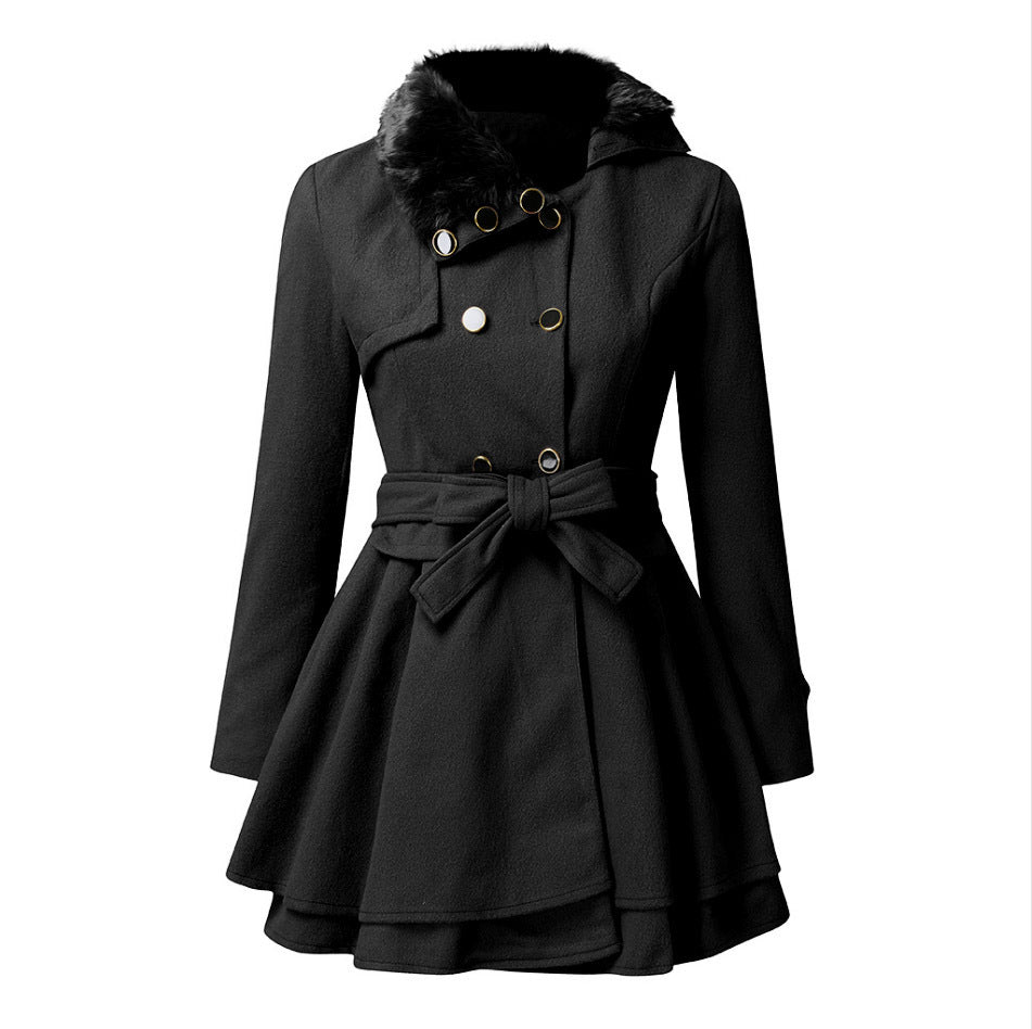 Damen klassischer Mantel mit elegantem Kragen und abnehmbarer Kapuze WW