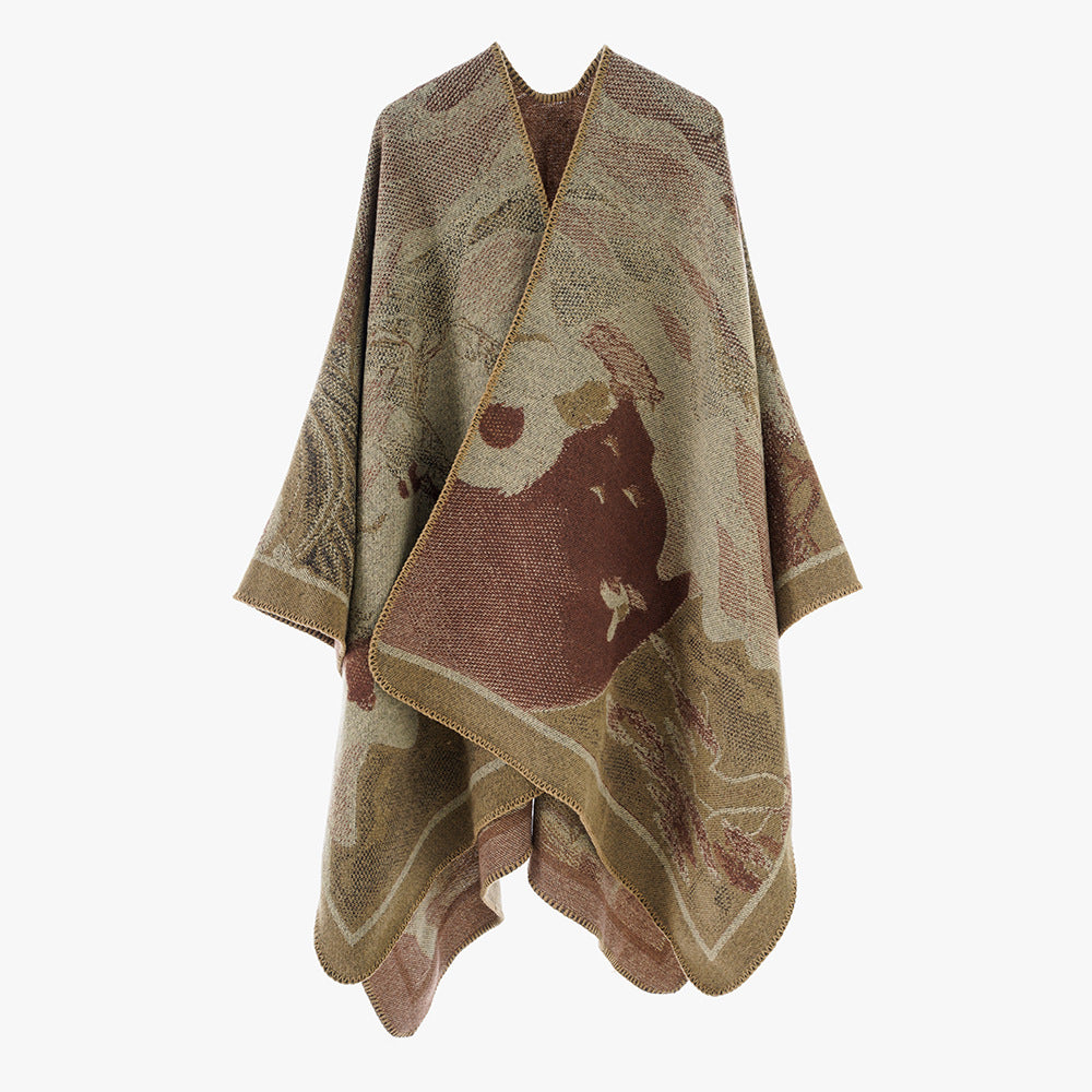 Damen Designer Poncho mit modernem floralen Muster und luxuriöser Strickstruktur WW