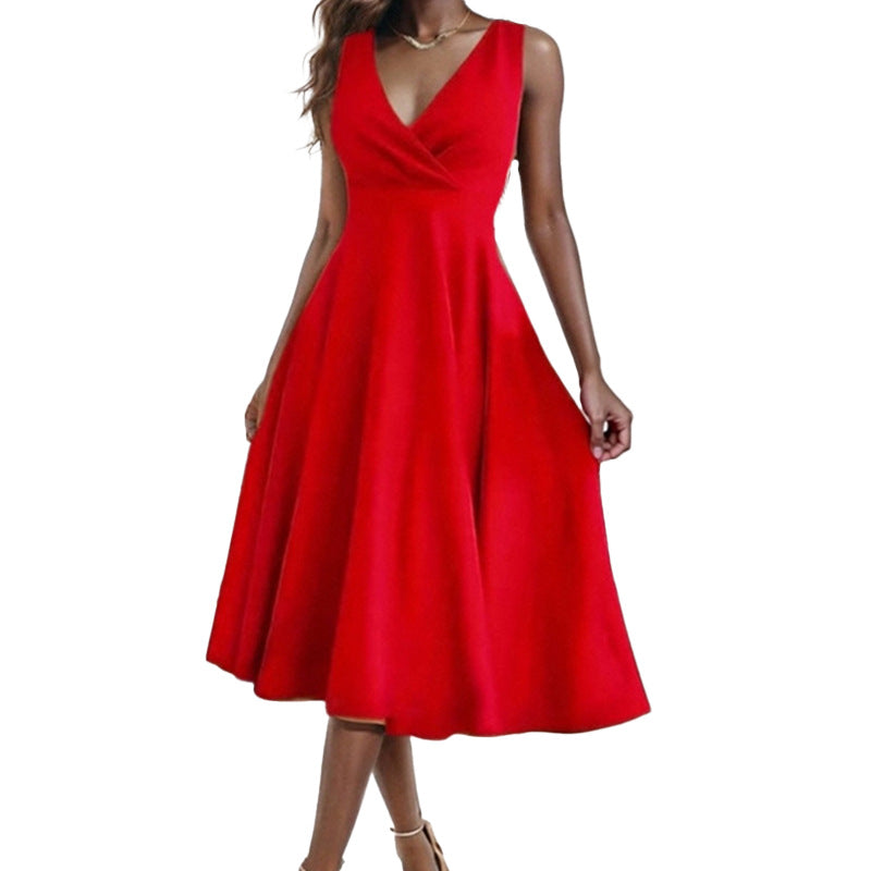 Damen elegantes und luftiges Kleid mit V-Ausschnitt WW