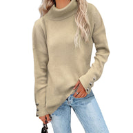 Damen Rollkragenpullover mit strukturiertem Design und Knopfdetails WW